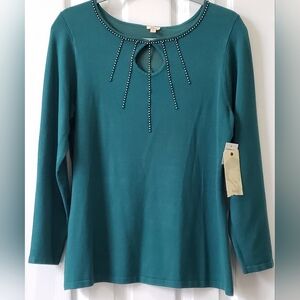 ✳️ Reba Emerald Green Rhinestone Knit Sweater – Size L – NWT